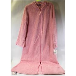 LADIES PLUSH PINK ZIPUP HOUSECOAT SIZE MEDIUM