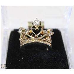 925 SILVER CROWN JEWELED RING SIZE 6