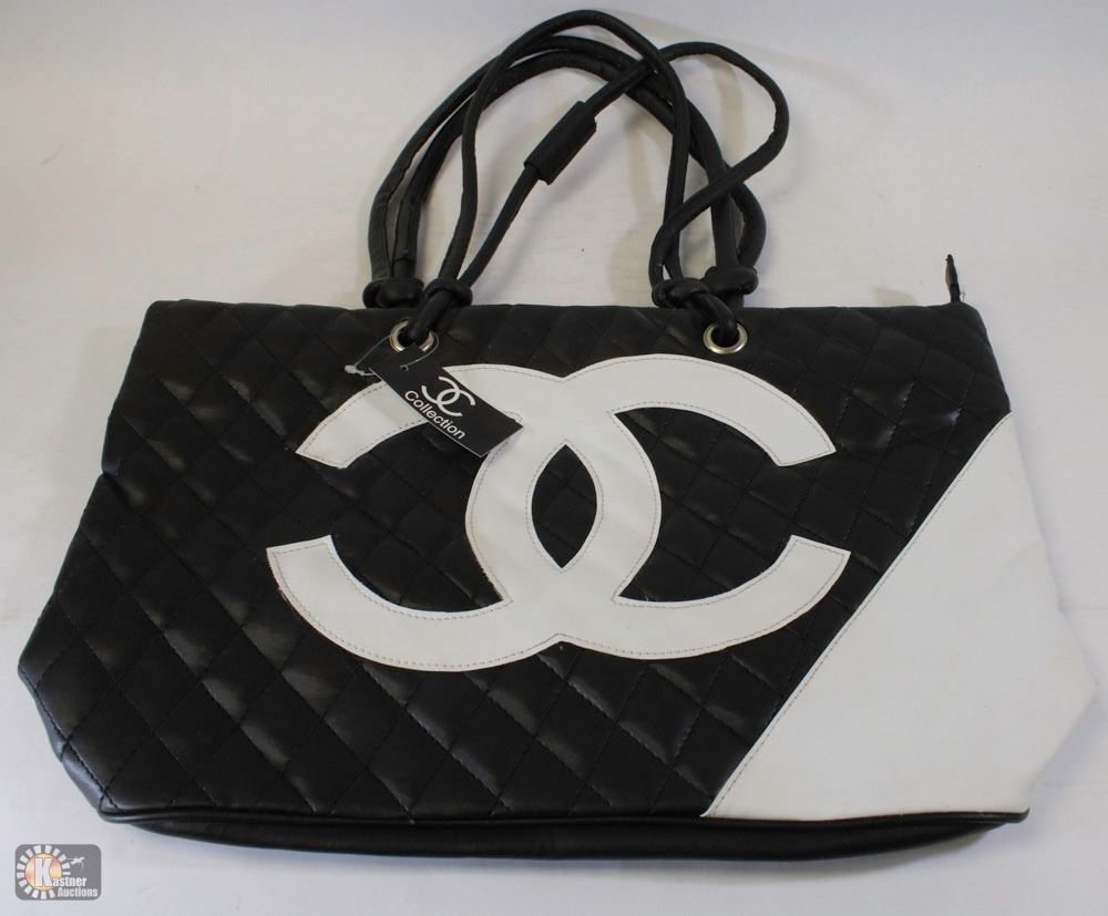 chanel black tote with white logo