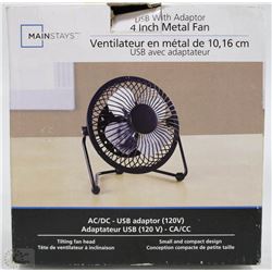 MAINSTAYS 4" METAL FAN USB WITH ADAPTOR