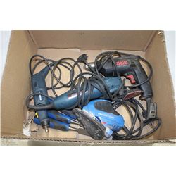 BOX OF POWER TOOLS & WOOD WORKING