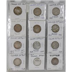 LOT OF 12 SILVER QUARTERS 1900-1968