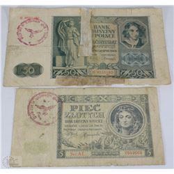 GERMAN NAZI 2 BANK NOTES FROM OCCUPIED COUNTRIES