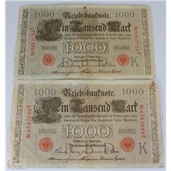 GERMAN 2 BANK NOTES 1000 MARKS 1910