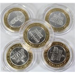 LOT OF FIVE LIMITED EDITION TEN DOLLAR GAMING