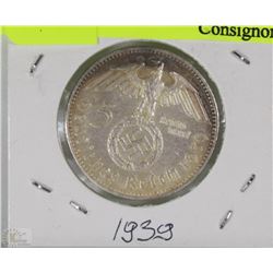GERMAN NAZI 1939 FIVE MARK COIN