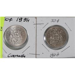 2 CANADIAN 50 CENT PIECES 1970 & 1994