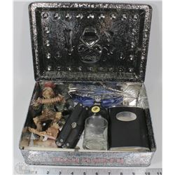 IRON MAIDEN TIN BOX WITH FLASK,8 BALL,KNIFE