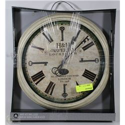 NEW DECORATIVE WHITE,KEY HANDS WALL CLOCK