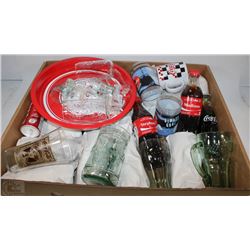 FLAT WITH 29 PC COLLECTION OF COKE CLASSIC MUGS,