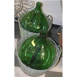 2 CAR BOY WINE BOTTLES WITH WICKER