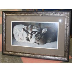 FRAMED PRINT OF THREE RABBITS (20"X29")