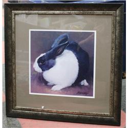 FRAMED PRINT OF A BLACK & WHITE RABBIT (22"X22")