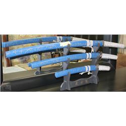 3-PC BLUE SAMURAI SWORD SET W/STAND