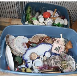 2 EXTRA LARGE TOTES OF MISC VINTAGE GLASS AND MORE