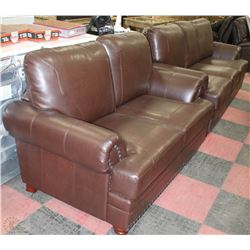 NEW BROWN LEATHER SMART NAILHEAD SOFA AND LOVE