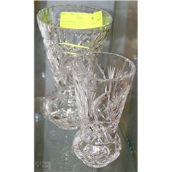 TWO PINWHEEL CRYSTAL FLOWER VASES,STAR OF DAVID