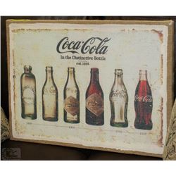COCA COLA COLLECTIBLE SIGN ON BURLAP (PAINTED)