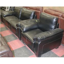 NEW BLACK LEATHERETTE WITH WHITE STITCHING SOFA