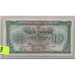 1943 10 FRANCS BELGIUM BANK NOTE