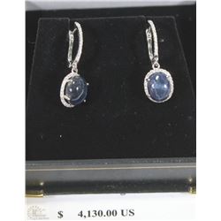 14KT WHITE GOLD STAR SAPPHIRE & DIAMOND EARRINGS