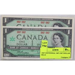 1967 CENTENNIAL 1867-1967 DOLLAR BILLS X2