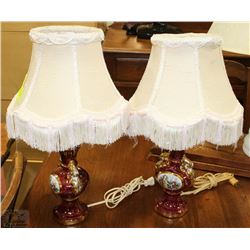 VINTAGE PAINTED LAMPS WITH FRINGED LAMPSHADES