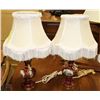 Image 1 : VINTAGE PAINTED LAMPS WITH FRINGED LAMPSHADES