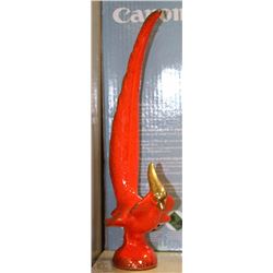 LARGE ORANGE ART GLASS PHEASANT SCULPTURE (16"H)