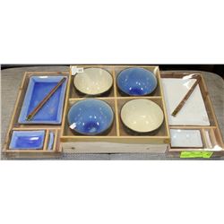 2 NEW SUSHI SETS WITH BOWLS IN WOOD BOXES
