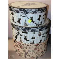 LOT OF 3 DECORATIVE HAT BOXES