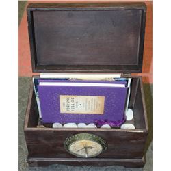 VINTAGE CLOCK BOX WITH FORTUNE TELLING BOOKS