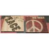 Image 1 : 2 WOODEN WALL HANGINGS "PEACE" AND "NO WAR"