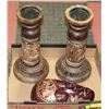 Image 1 : 2 WOODEN CANDLE HOLDERS AND WOODEN MASK