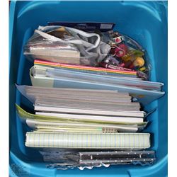 BLUE TOTE W/ NEW SCRAP BOOK AND CRAFTING SUPPLIES