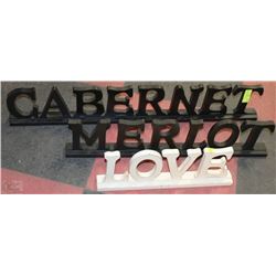 3 WOODEN SIGNS SAYING CABERNET, MERLOT & LOVE