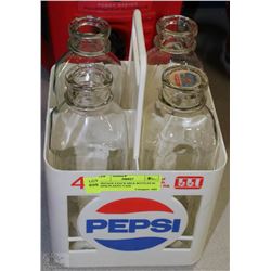 VINTAGE 4 PACK MILK BOTTLES IN PEPSI PLASTIC CASE