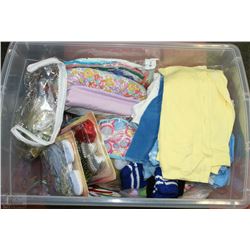 X-LARGE TOTE OF DOLL CLOTHES SOME VINTAGE LEATHER