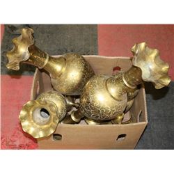 BOX OF CEREMONIAL INDIAN BRASS VASES