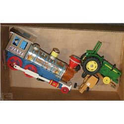FLAT WITH VINTAGE TOY TRAIN AND TRACTOR