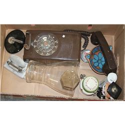 VINTAGE HOUSEHOLD FLAT WI8TH ROTARY PHONE AND