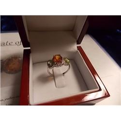 RING - 2.5CT AZOTIC MYSTIC GEMSTONE, 1CT PERIDOT & 2 DIAMONDS IN STERLING SILVER SETTING - INCLUDES 