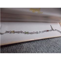 BRACELET - 6 OVAL FACETTED MULTI GEMSTONES & DIAMOND IN STERLING SILVER SETTING - RETAIL ESTIMATE $4