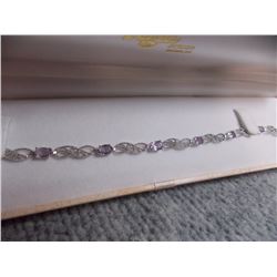 BRACELET - 3.6 TCW OVAL FACETTED PURPLE AMETHYST & DIAMONDS IN STERLING SILVER SETTING - INCLUDES CE