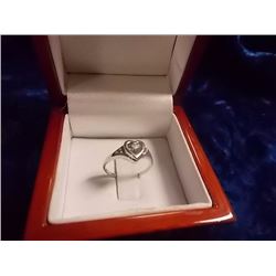 RING - FROM ESTATE - HEART DESIGNED 10K WHITE GOLD AND GEMSTONE - SZ 7 - TOPAZ?