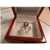 Image 1 : RING - 4 CT PEAR FACETTED RICH LAVENDER AMETHYST & 2 DIAMONDS IN STERLING SILVER SETTING - INCLUDES 