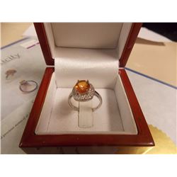 RING - 3.5 ST OVAL FACETTED AZOTIC MYSTIC GEMSTONE & 2 DIAMONDS IN STERLING SILVER SETTING - INCLUDE