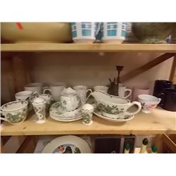 SHELF LOT OF COLLECTABLES - DISHWARE AND MORE