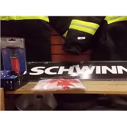 SHELF LOT - PANS, SIGN & FLAG