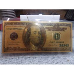 GOLD FOIL USA $100 DOLLAR BANK NOTE - not legal tendar